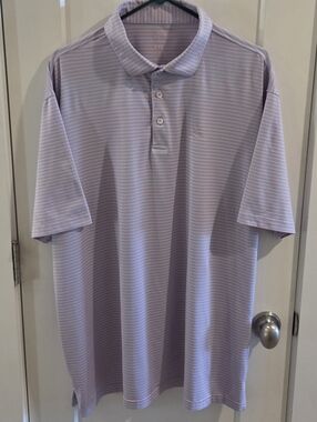 Rhoback Performance Golf Polo Shirt - Pink & Blue Striped - Size XXL